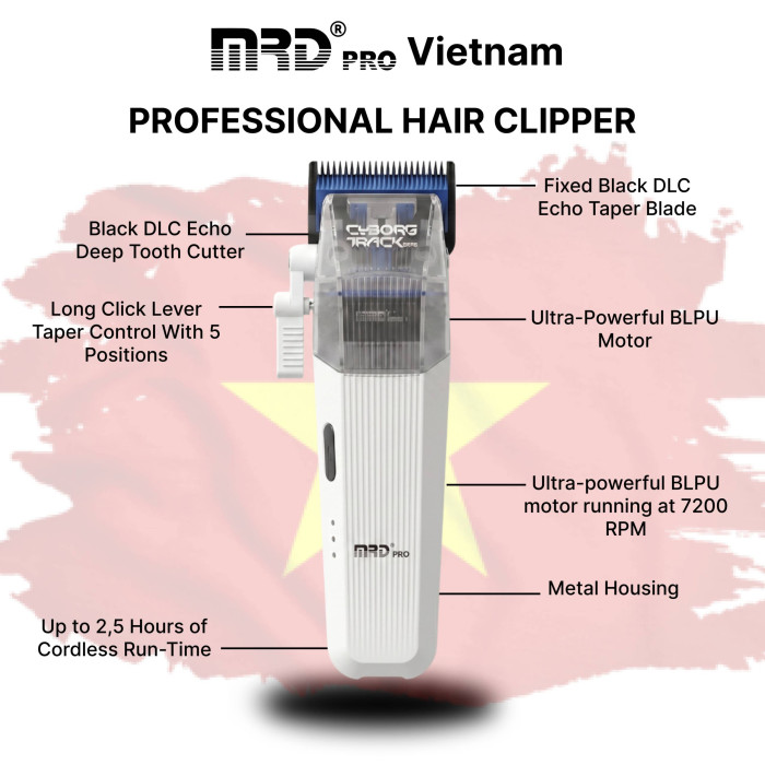 Професійна машинка для стрижки MRD PRO Cyborg Track GTR white HC-666CT-W